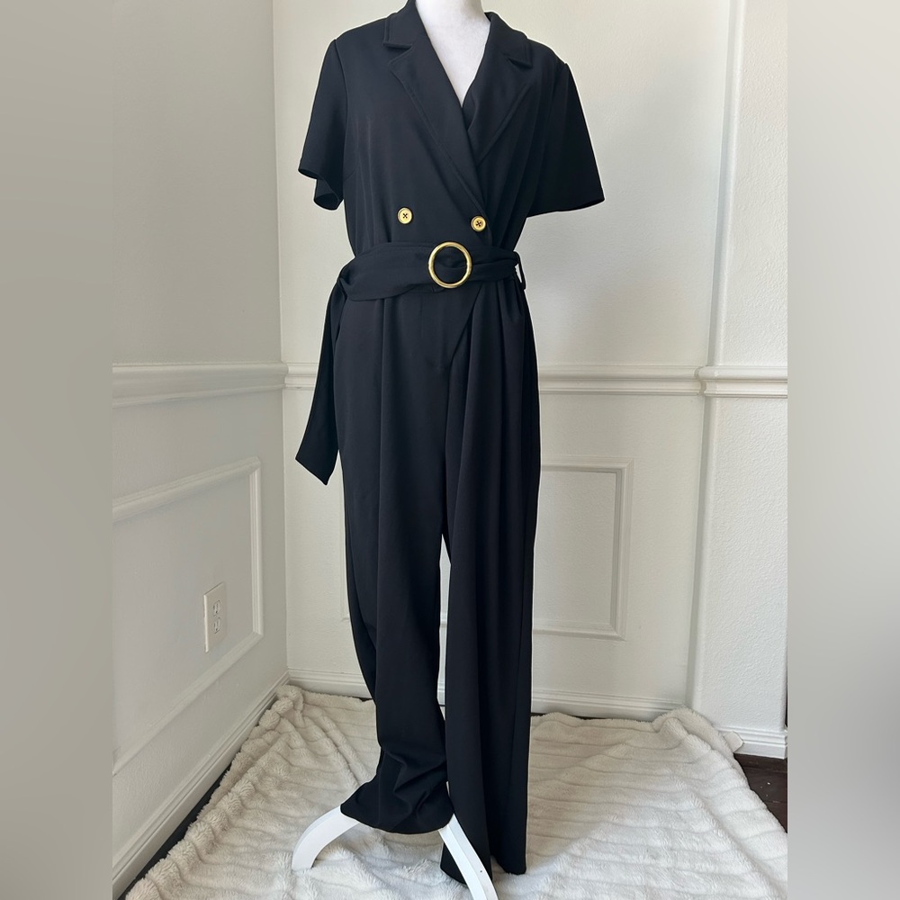 Shelby & Palmer Black Jumpsuit with Gold Accents, Size 16